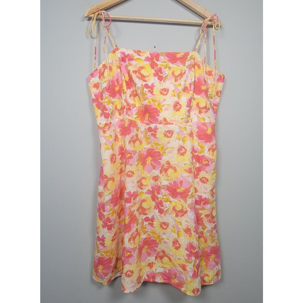NWT Old Navy Womens XL Floral Linen Blend Dress Tie Shoulder Pink